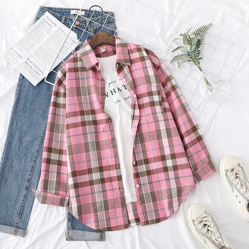 Women's Checked Collared Long Sleeve Shirt
