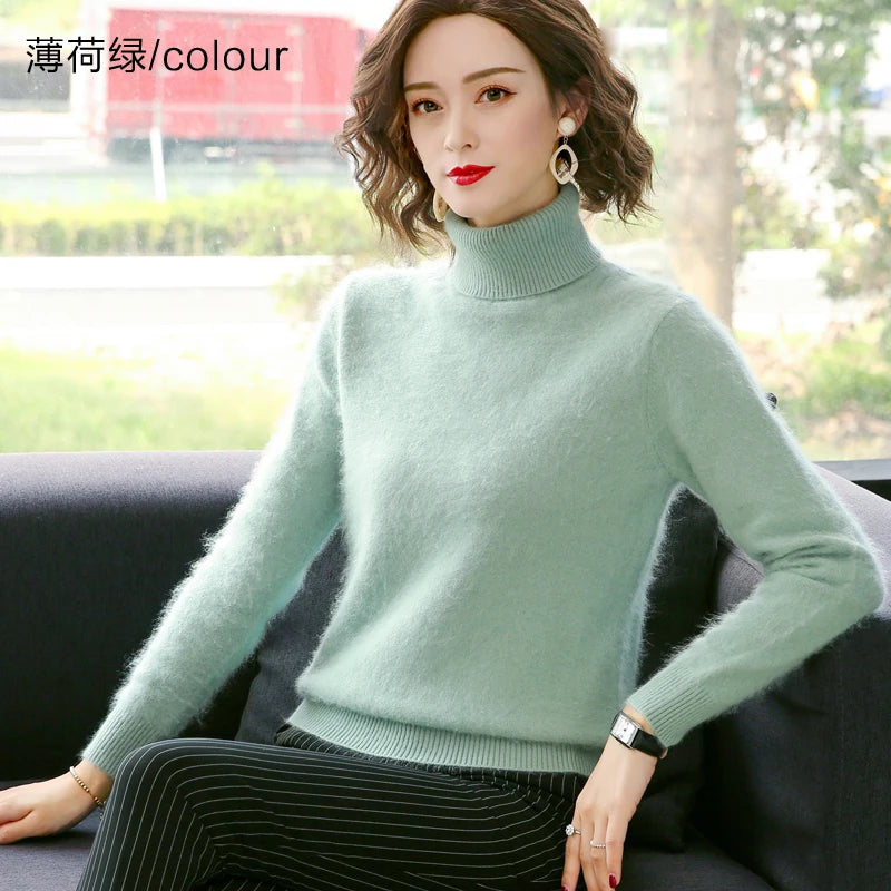 Women's Plain Roll Neck Long Sleeve Sweater Casual Knit Layer