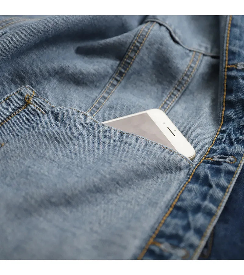 Men's Fashion Plus Size Light Blue Denim Trucker Jacket Outwear Oversized Jean Jacket
