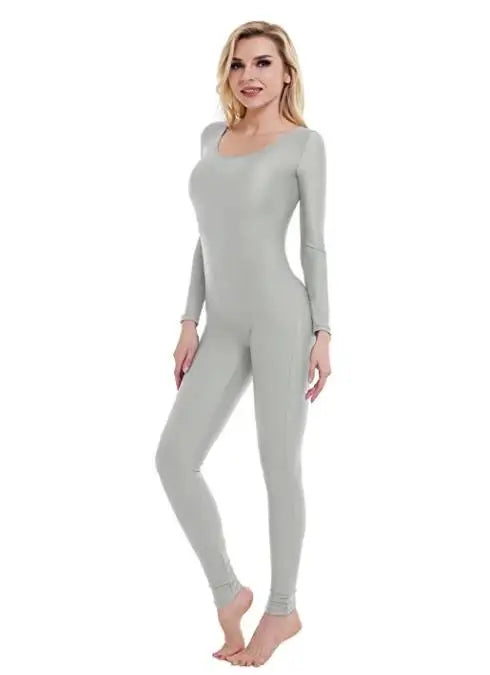 Women's Long Sleeve Scoop Neck Dance Unitard with Fitted Full Length Legs