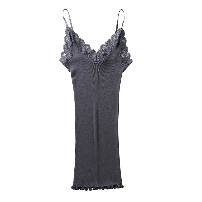 Women's Lace Trim Silk Cotton Blend Camisole with Adjustable Thin Straps