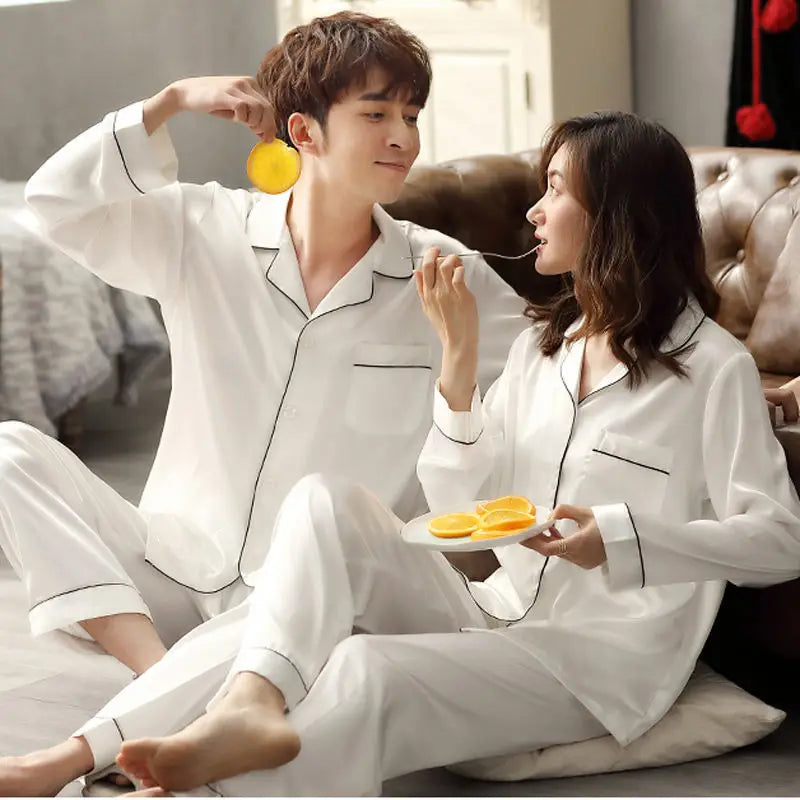 Men's Satin Look Button Front Shirt and Pants Pajama Set