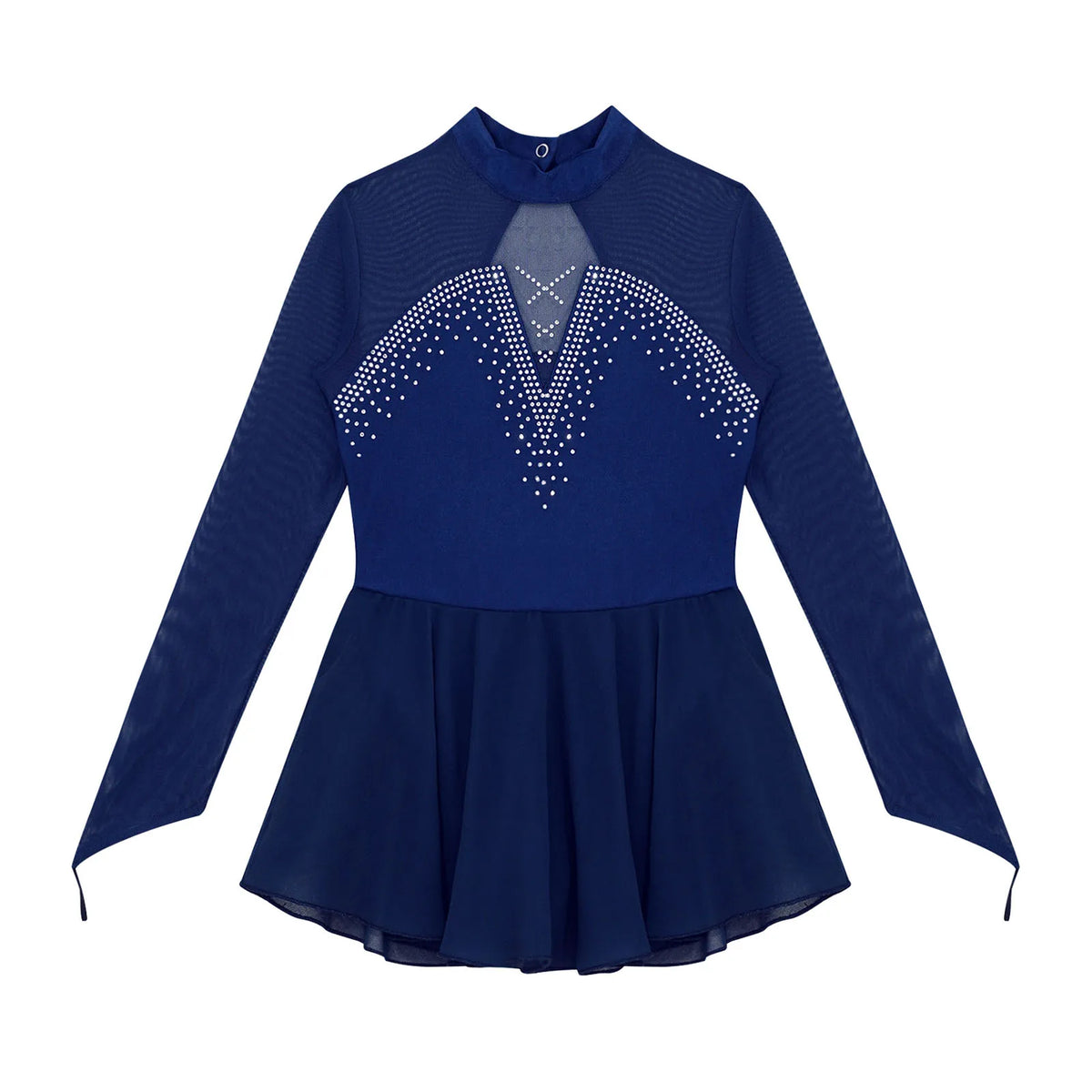 Girls' Long Sleeve Ballet Dress with Rhinestone Mesh and Tulle Skirt