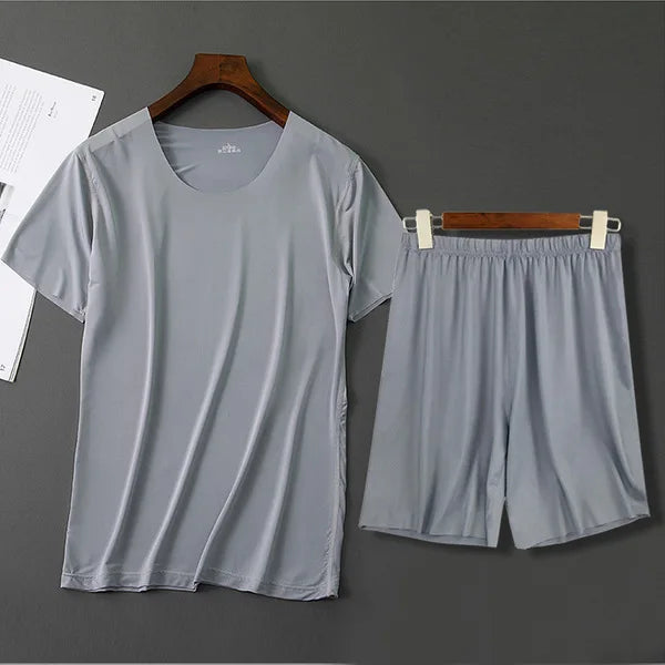 Men's Solid Short Sleeve T Shirt and Shorts Pajama Set