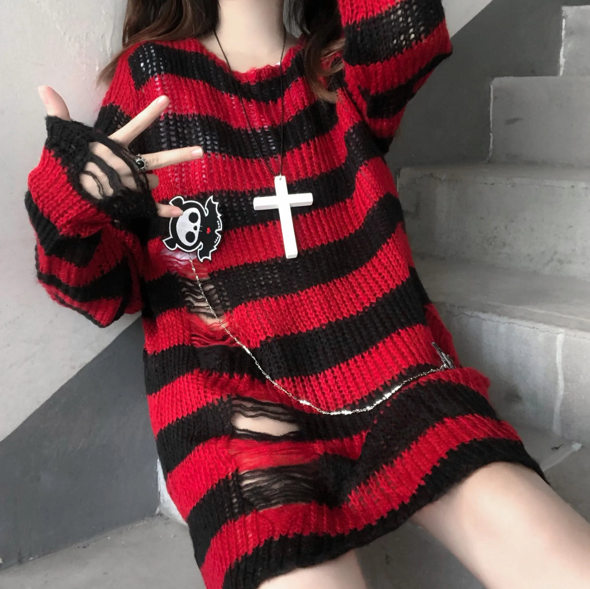 Women's Striped Long Sleeve Knit Sweater Casual Knit Layer