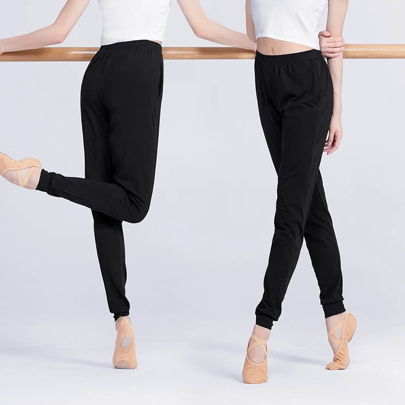 Women's High Waist Cotton Blend Dance Pants with Loose Legs and Length Options