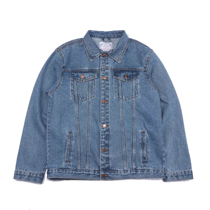 Men's Fashion Plus Size Light Blue Denim Trucker Jacket Outwear Oversized Jean Jacket