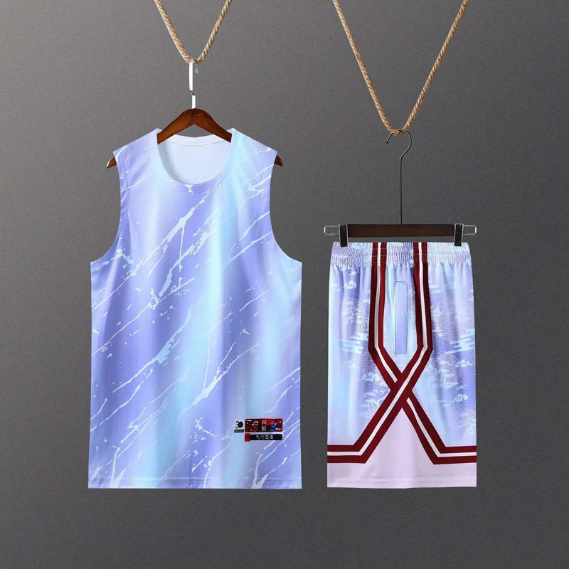 Kids Mens Custom Basketball Jersey Set Gradient Print Quick Dry Vest and Shorts Personalized Uniform