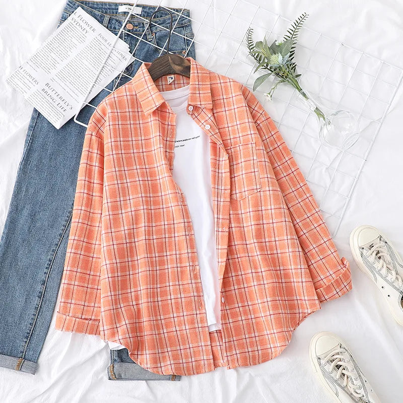 Women's Checked Collared Long Sleeve Shirt