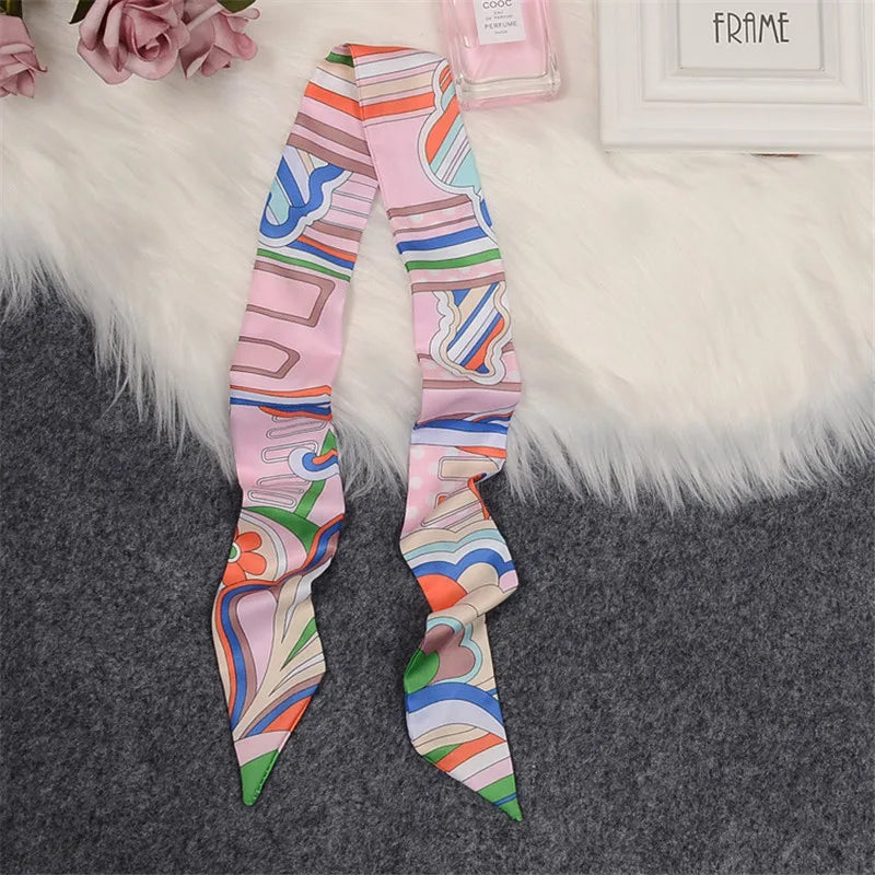 Horse Motif Skinny Ribbon Scarf with Printed Designs