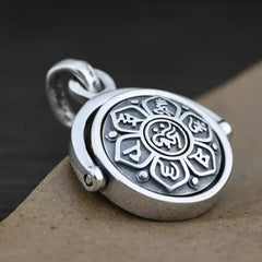 S925 Sterling Silver Buddhist six-character mantra pendant Man Women Thai silver  rotated Lucky pendant Jewerly