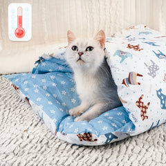 Japanese Cat Bed Warm Cat Sleeping Bag Deep Sleep Cave Winter Removable Pet House Bed for Cats Dogs Nest Cushion with Pillow