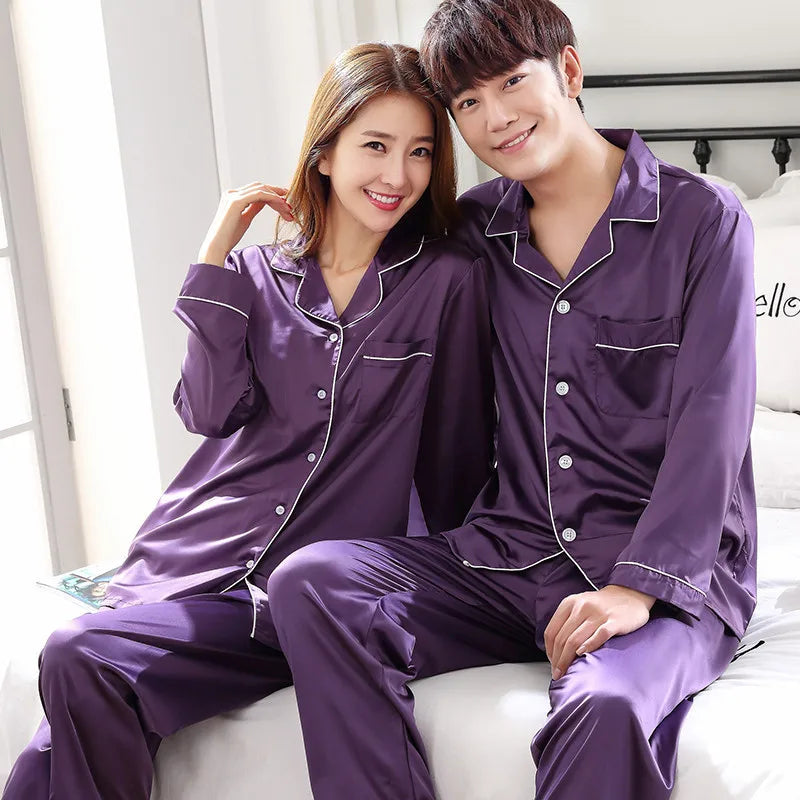Men's Satin Look Button Front Shirt and Pants Pajama Set
