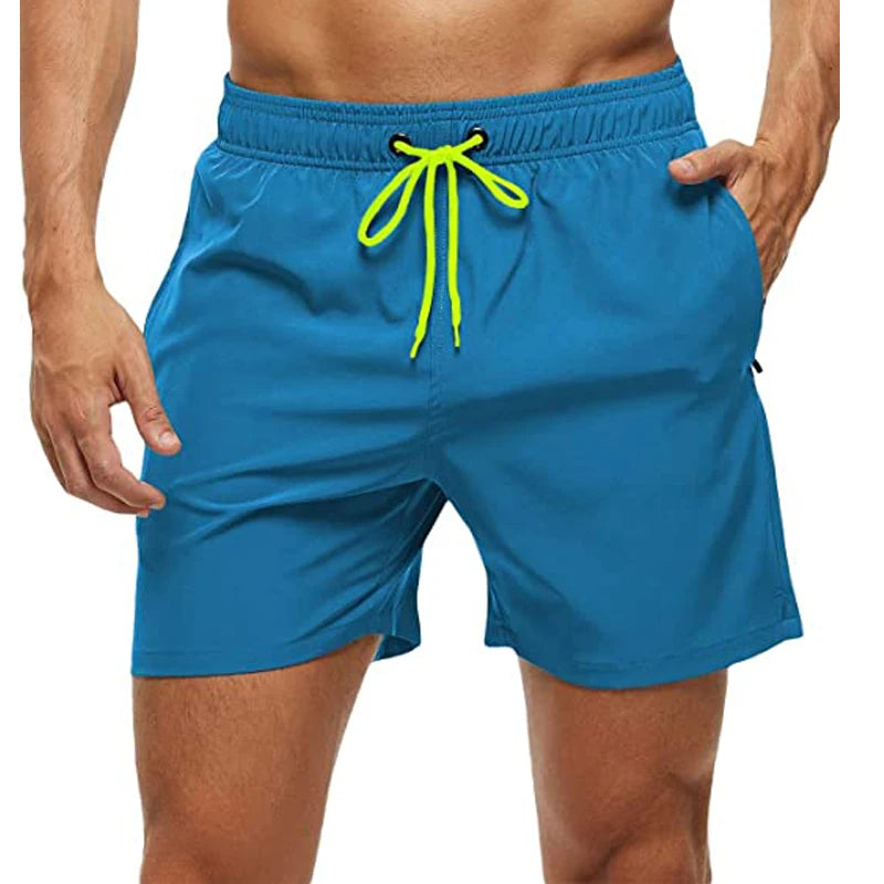 Men's Swim Shorts with Elastic Waist and Zipper Pockets for Beach and Pool Wear