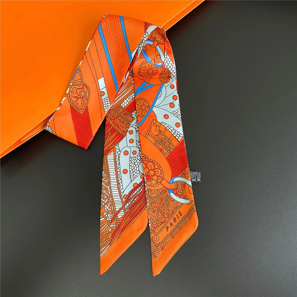 Horse Motif Skinny Scarf with Decorative Printed Patterns