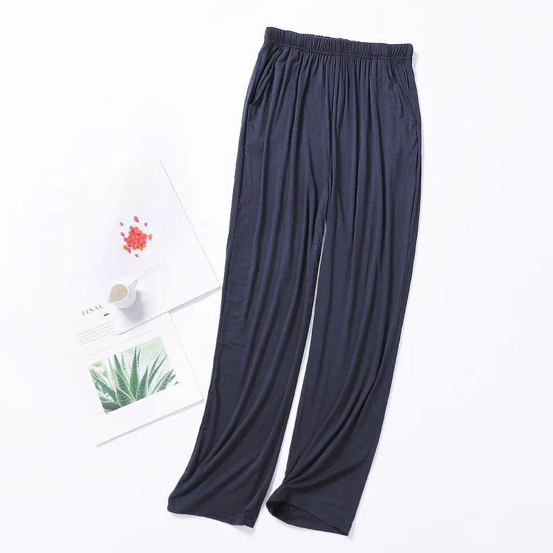 Men's Solid Elastic Waist Straight Leg Long Lounge Pajama Pants