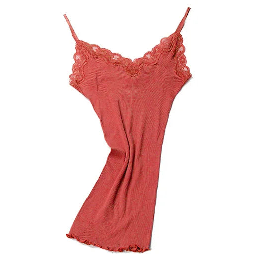 Women's Lace Trim Silk Cotton Blend Camisole with Adjustable Thin Straps