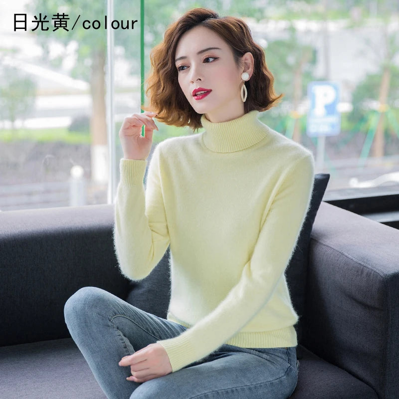 Women's Plain Roll Neck Long Sleeve Sweater Casual Knit Layer