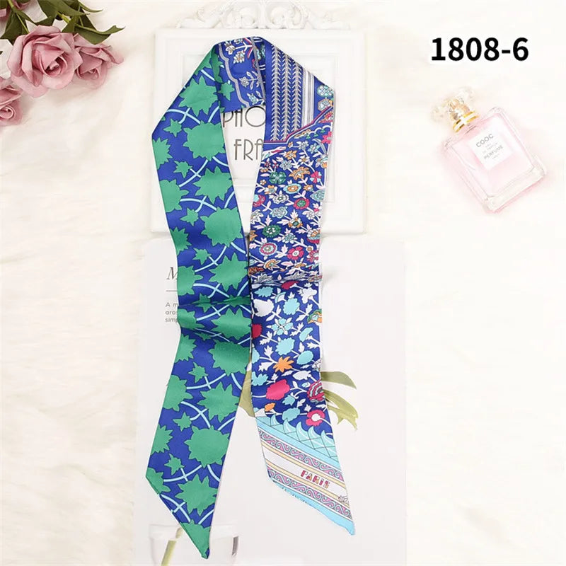 Horse Motif Skinny Ribbon Scarf with Printed Designs
