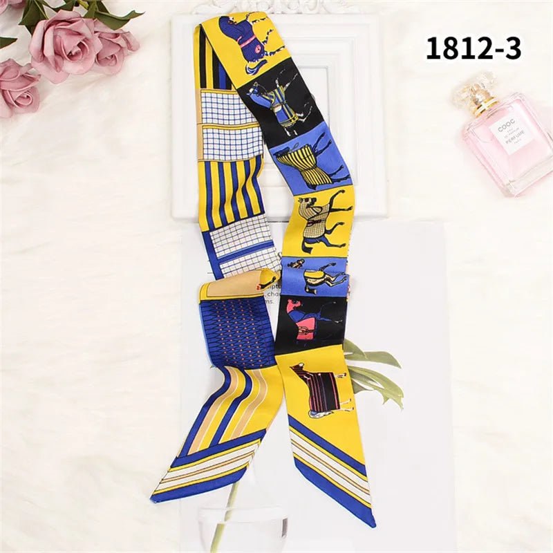 Horse Motif Skinny Ribbon Scarf with Printed Designs