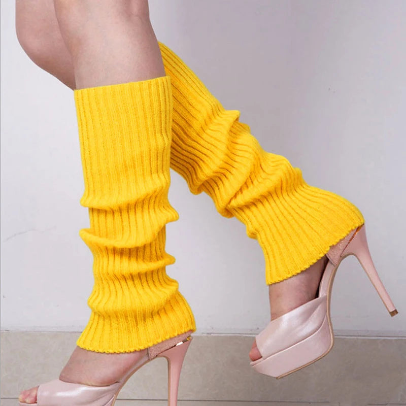 Solid Ribbed Calf Leg Warmers with Slouchy Knit Shape