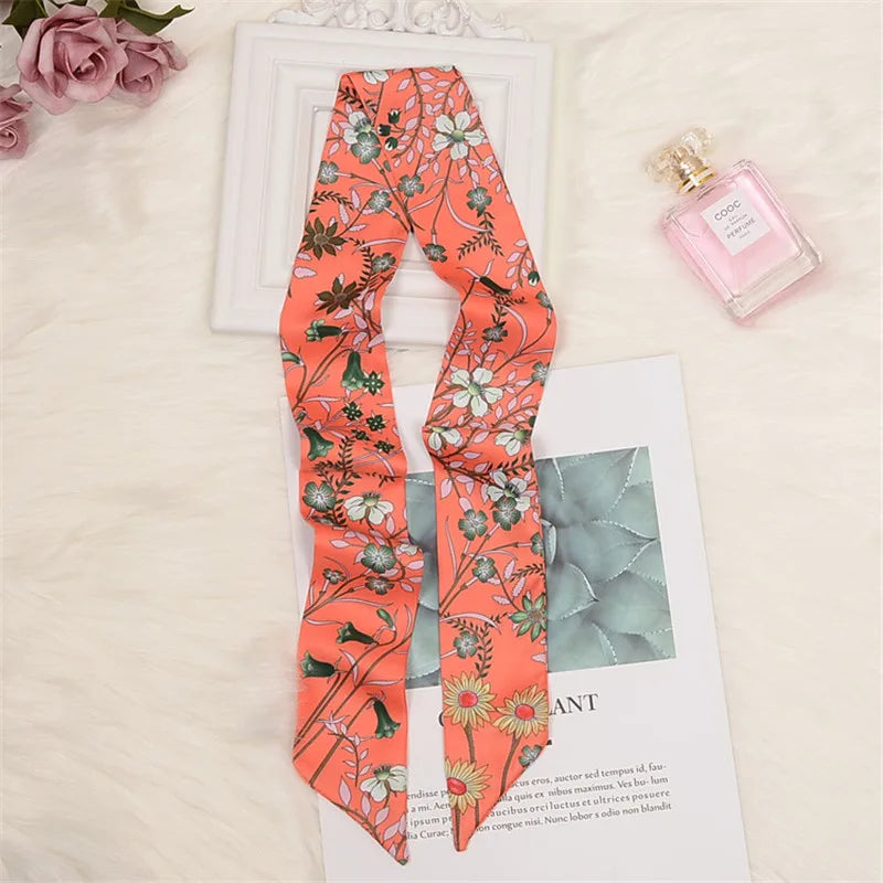 Horse Motif Skinny Ribbon Scarf with Printed Designs
