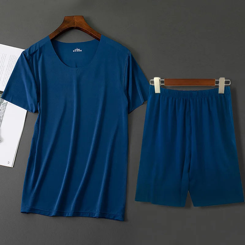 Men's Solid Short Sleeve T Shirt and Shorts Pajama Set