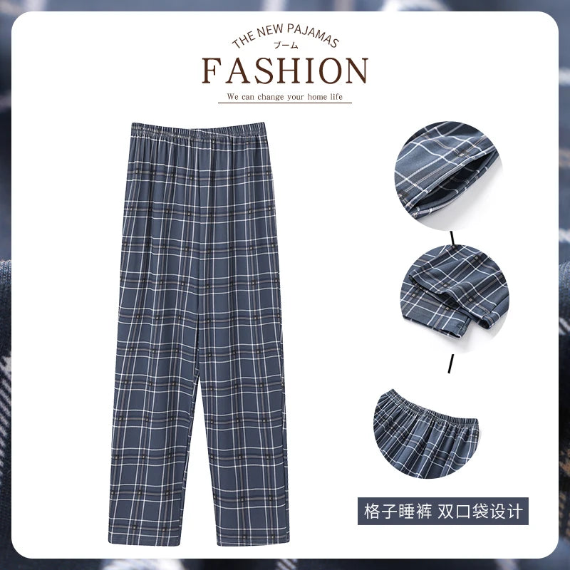 Men's Plaid Elastic Waist Straight Leg Cotton Pajama Pants