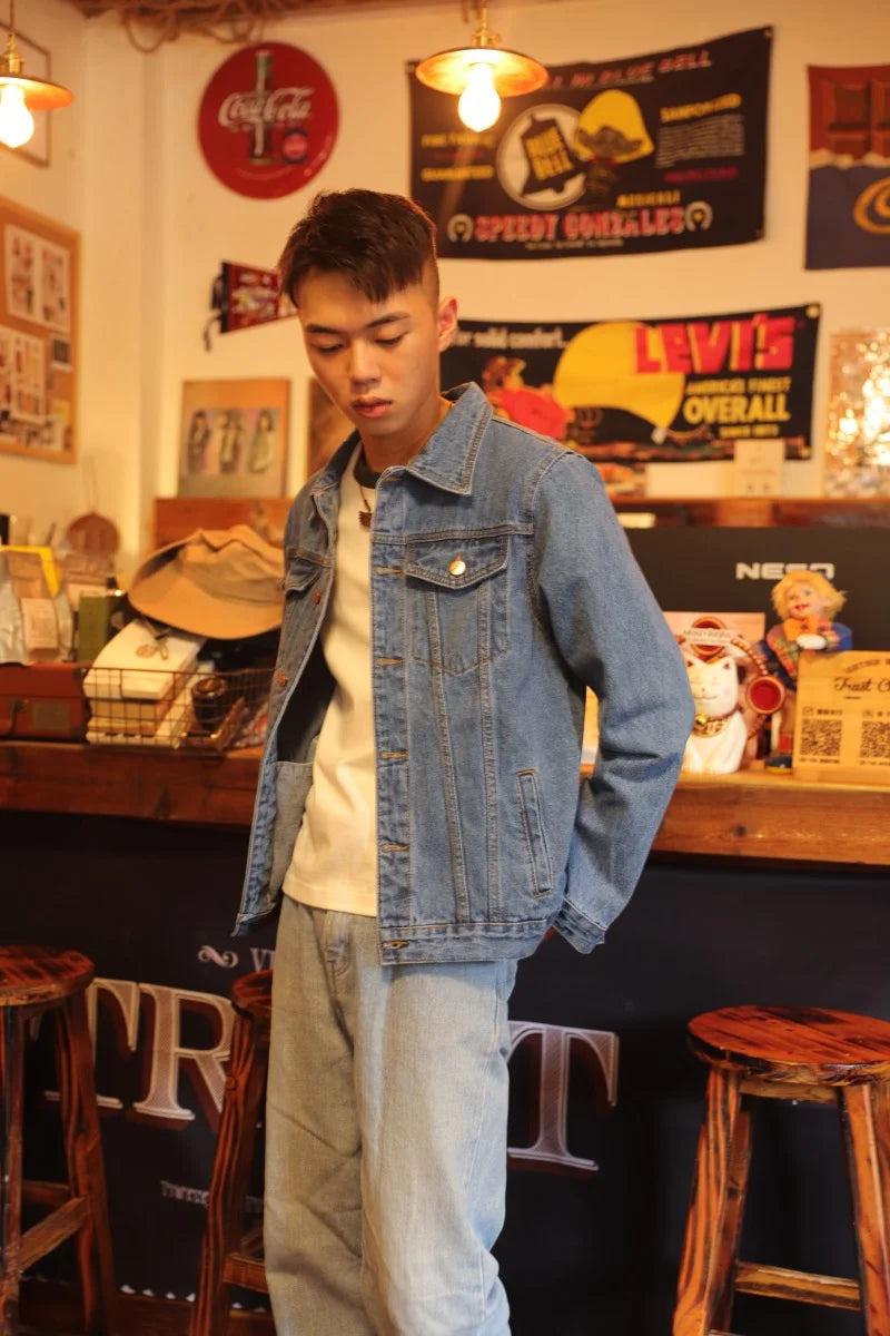 Men's Fashion Plus Size Light Blue Denim Trucker Jacket Outwear Oversized Jean Jacket