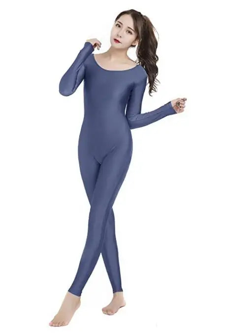 Women's Long Sleeve Scoop Neck Dance Unitard with Fitted Full Length Legs