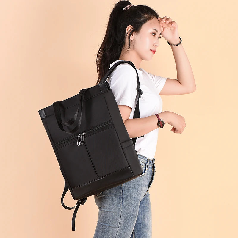 Colour Block Backpack with Tote Handles and Front Zipper Pocket Design