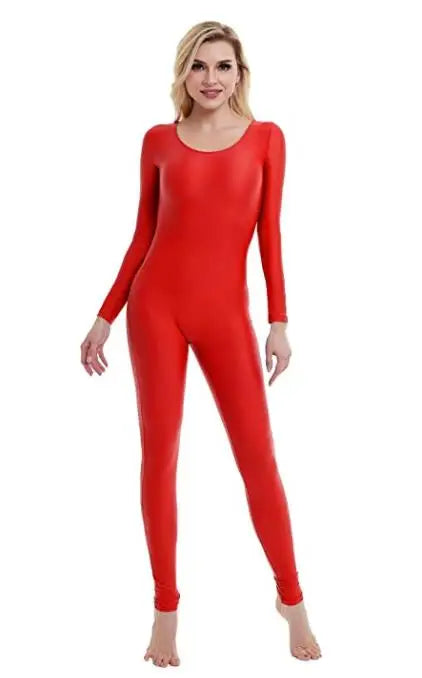 Women's Long Sleeve Scoop Neck Dance Unitard with Fitted Full Length Legs