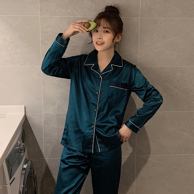 Men's Satin Look Button Front Shirt and Pants Pajama Set