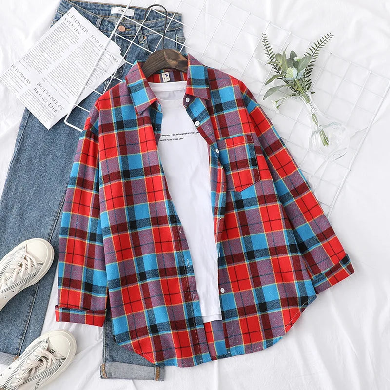Women's Checked Collared Long Sleeve Shirt
