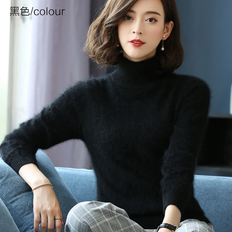 Women's Plain Roll Neck Long Sleeve Sweater Casual Knit Layer