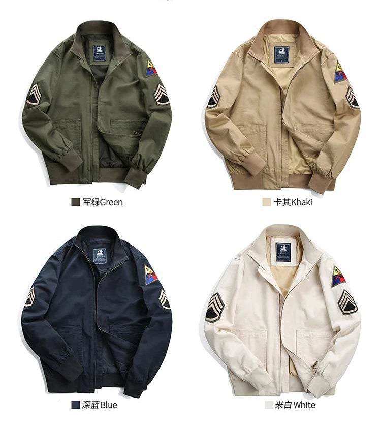 Fury Brad Pitt WW2 US Army Military Tanker Jackets Khaki Cotton Field Combat Outwear Uniforms Spring Autumn Lightweight Coats