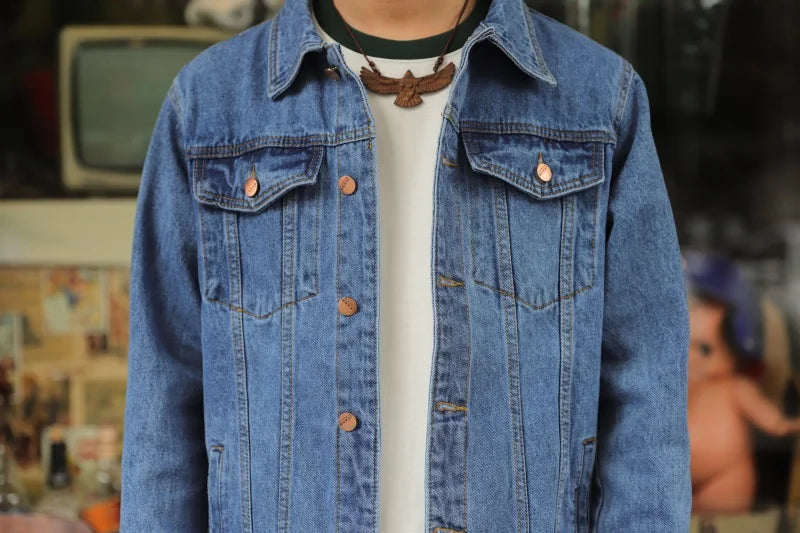 Men's Fashion Plus Size Light Blue Denim Trucker Jacket Outwear Oversized Jean Jacket