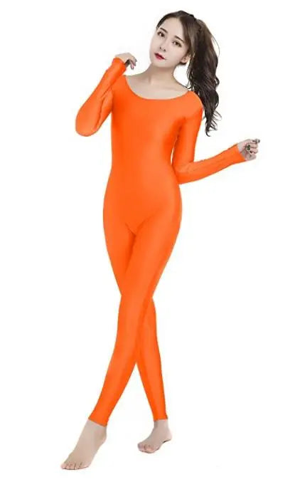Women's Long Sleeve Scoop Neck Dance Unitard with Fitted Full Length Legs