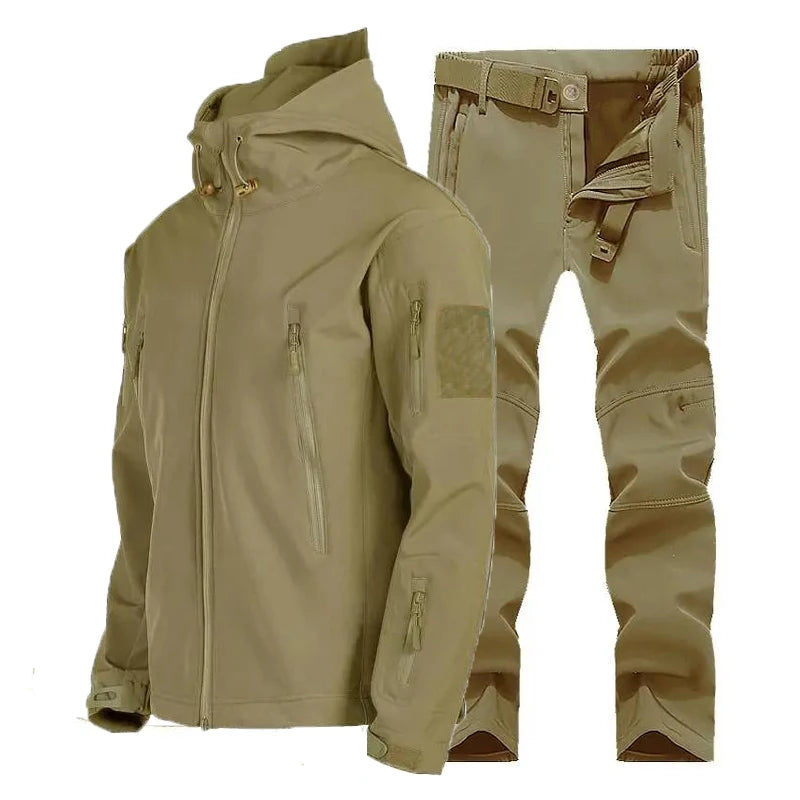 Outdoor Hooded Jacket and Trouser Clothing Set with Style Options