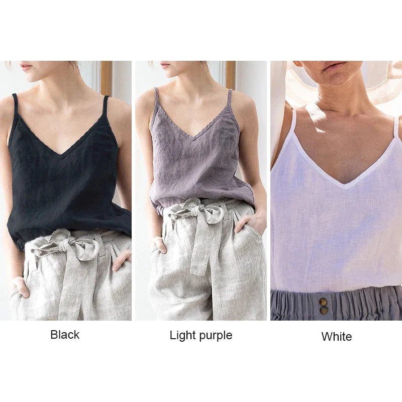 Women's Viscose Sleeveless V-Neck Camisole Top with Straps for Casual Summer Outfits