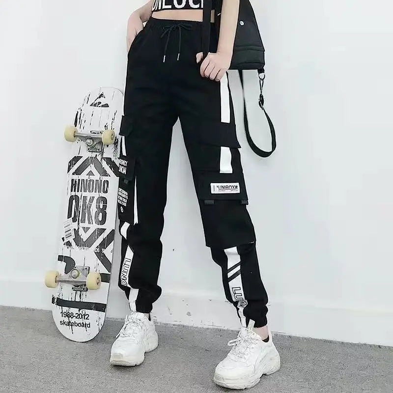 Women's Cargo Joggers with Contrast Panel and Strap Style Options