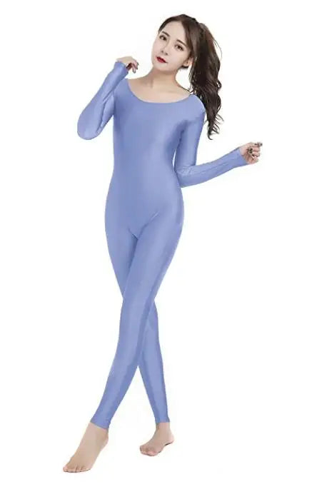 Women's Long Sleeve Scoop Neck Dance Unitard with Fitted Full Length Legs