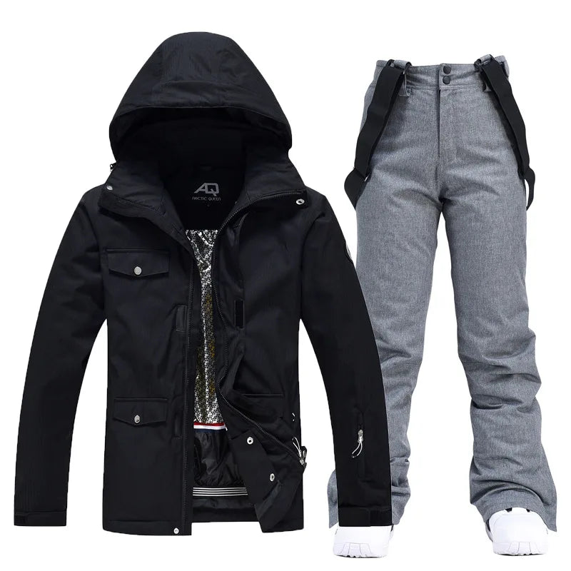 Hooded Ski Jacket and Pants Clothing Set with Style Options
