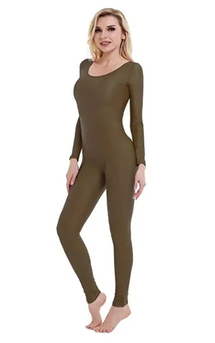 Women's Long Sleeve Scoop Neck Dance Unitard with Fitted Full Length Legs
