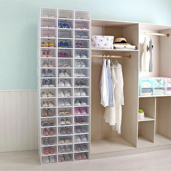 Hot Sale Fold Plastic Shoe Boxes Thickened Transparent Stackable Shoe Organizer Superimposed Combination Shoe Cabinet Home Use