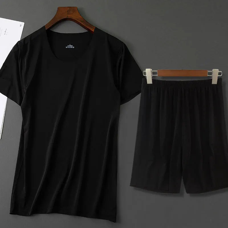 Men's Solid Short Sleeve T Shirt and Shorts Pajama Set