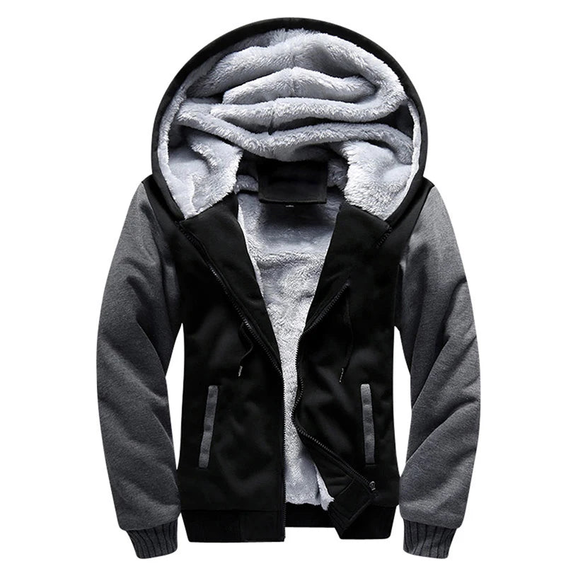 Men's Contrast Sleeve Fleece Lined Hooded Jacket