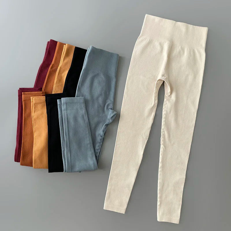Women's Ribbed Full Length Leggings For Workout Outfits