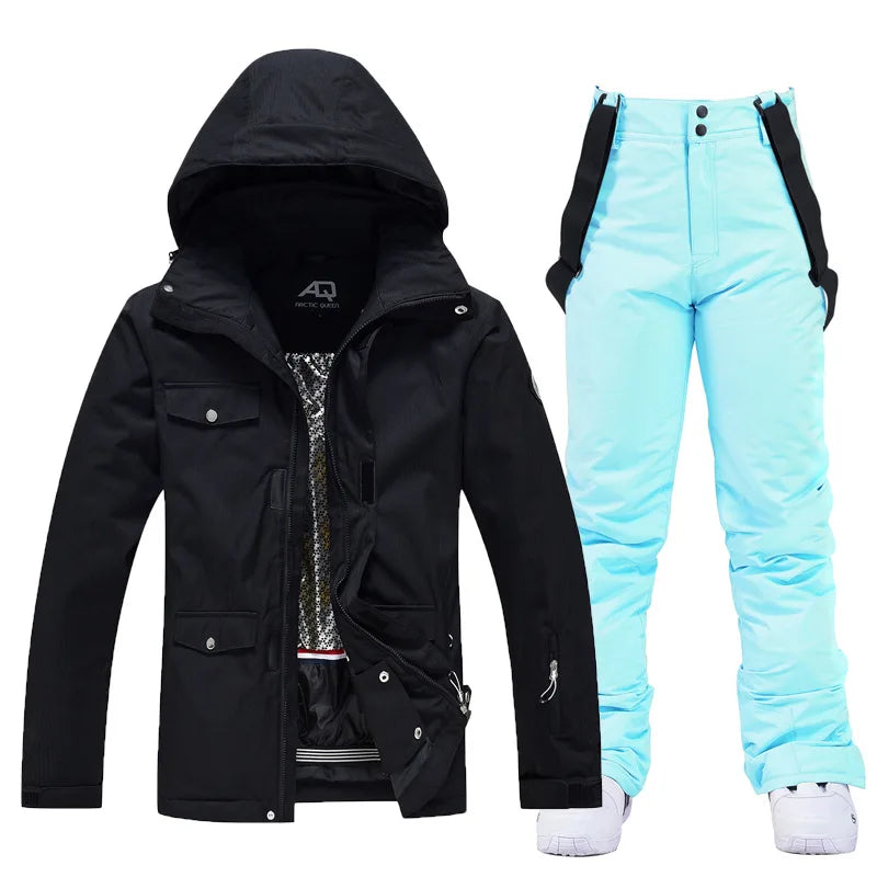 Hooded Ski Jacket and Pants Clothing Set with Style Options