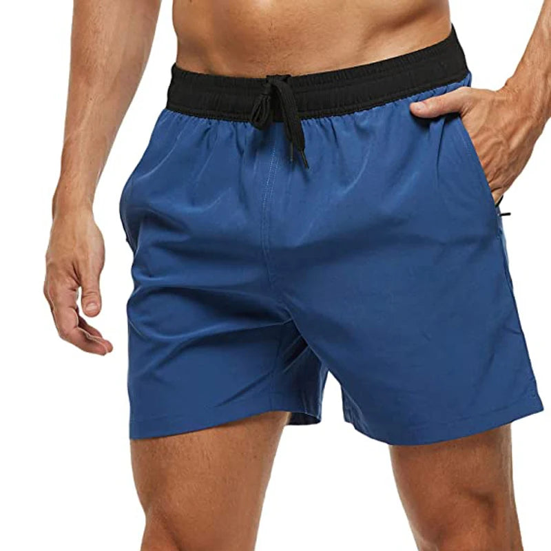 Men's Swim Shorts with Elastic Waist and Zipper Pockets for Beach and Pool Wear